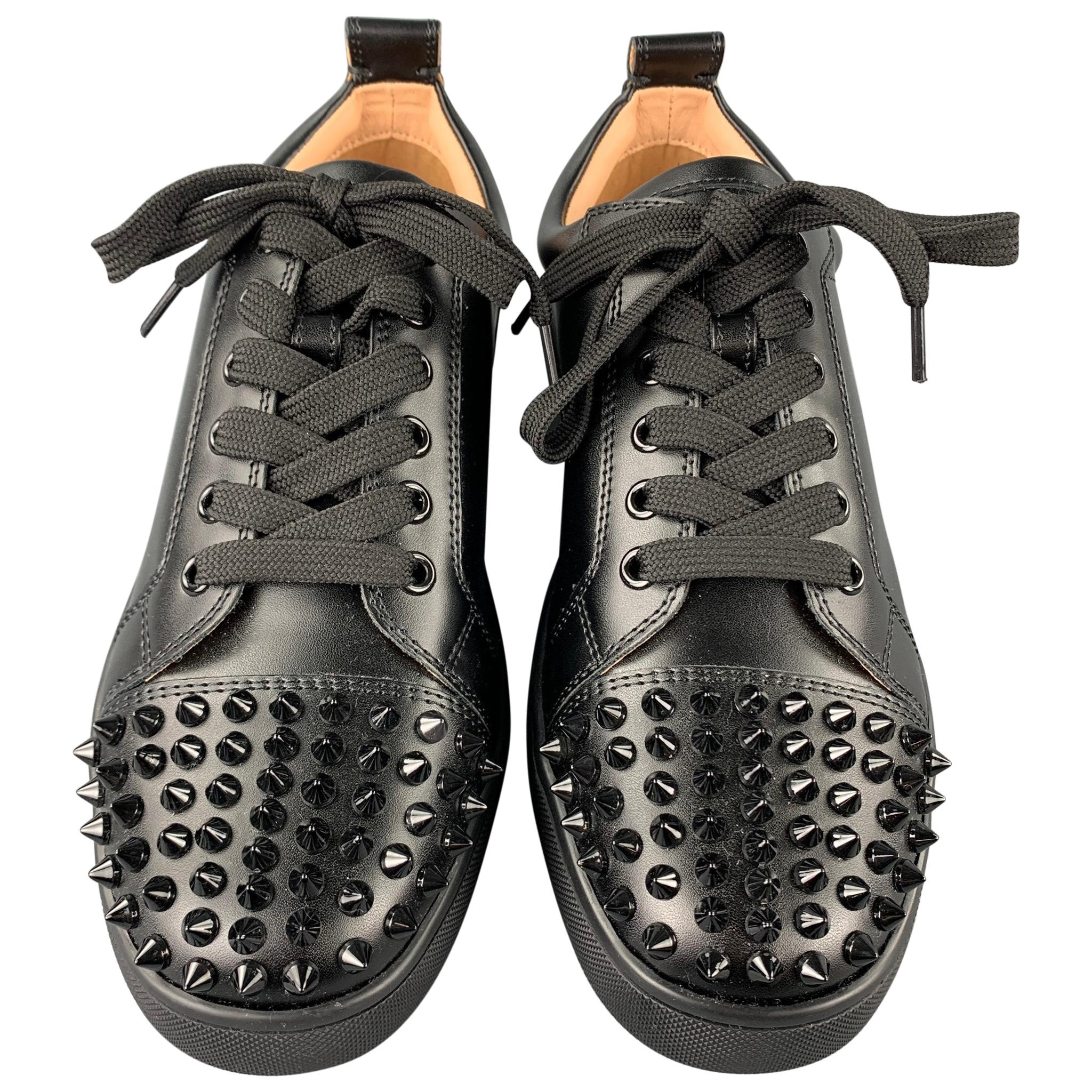 CHRISTIAN LOUBOUTIN Louis Junior Spikes Size 9 Black Leather Lace Up Sneakers