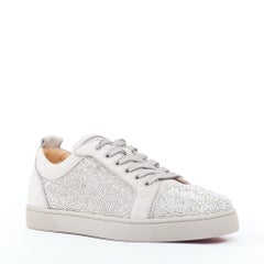 CHRISTIAN LOUBOUTIN Louis Junior Strass Flat silver crystal grey suede sneaker