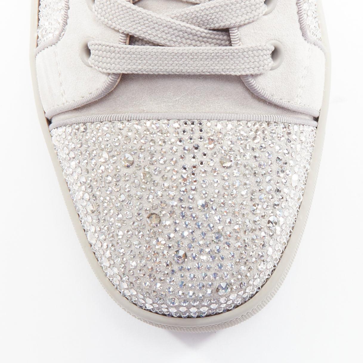 CHRISTIAN LOUBOUTIN Louis Junior Strass Flat silver crystal grey suede sneaker 1