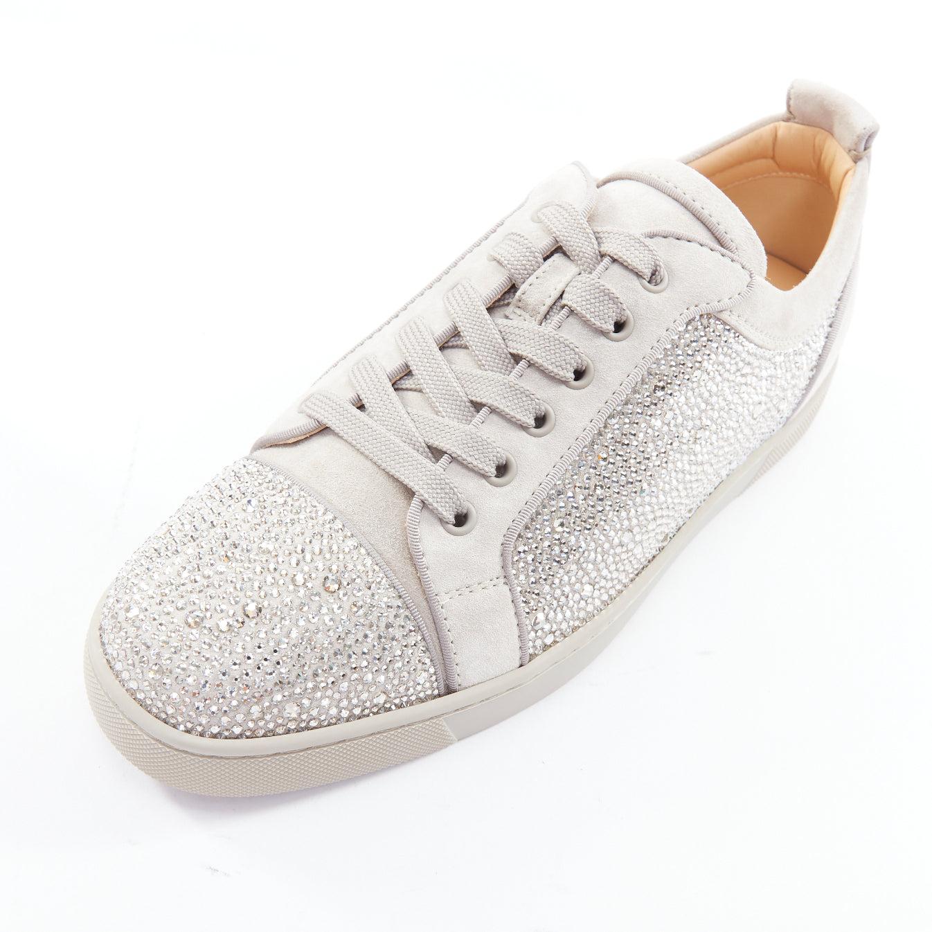 CHRISTIAN LOUBOUTIN Louis Junior Strass Flat silver crystal grey suede sneaker 2