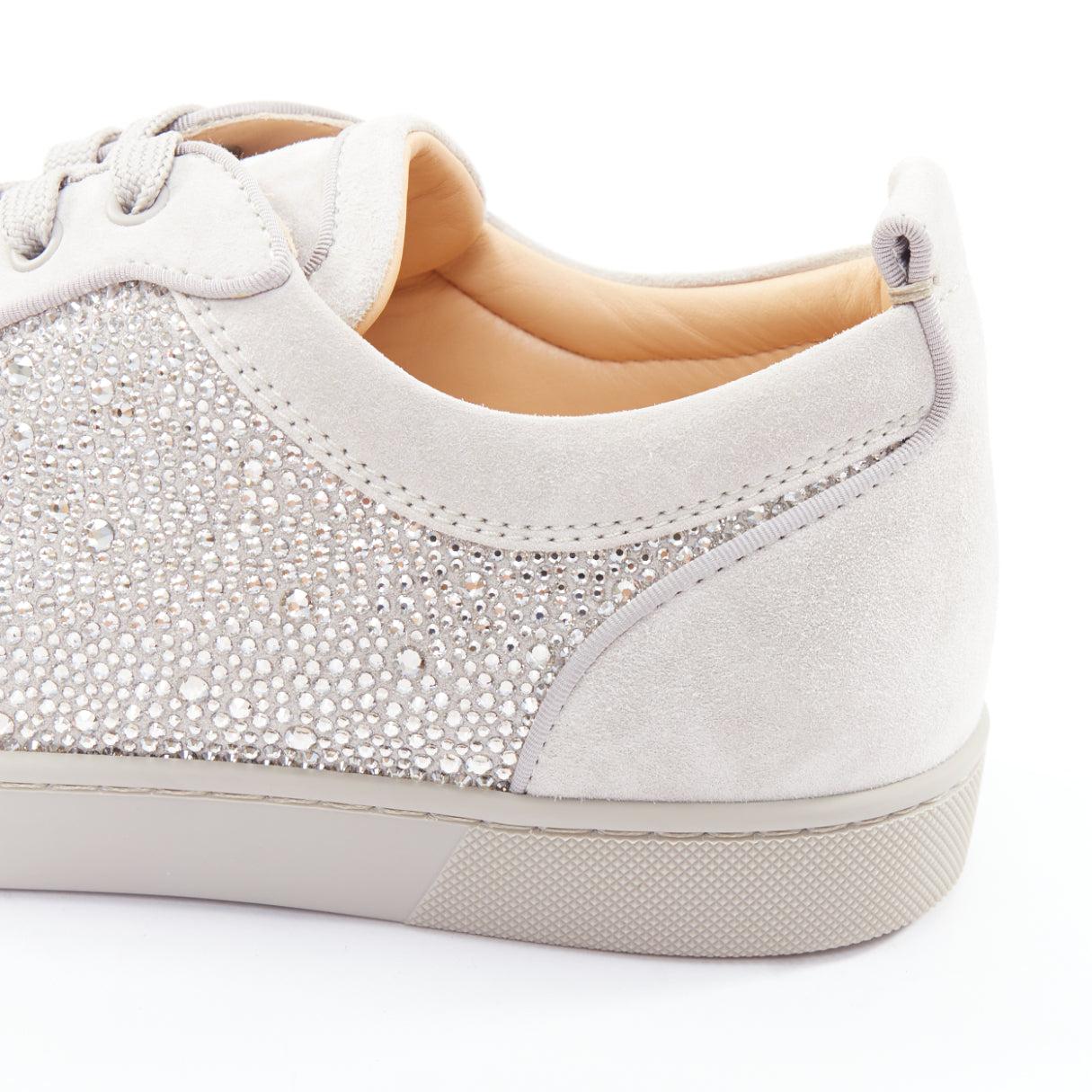 CHRISTIAN LOUBOUTIN Louis Junior Strass Flat silver crystal grey suede sneaker 3