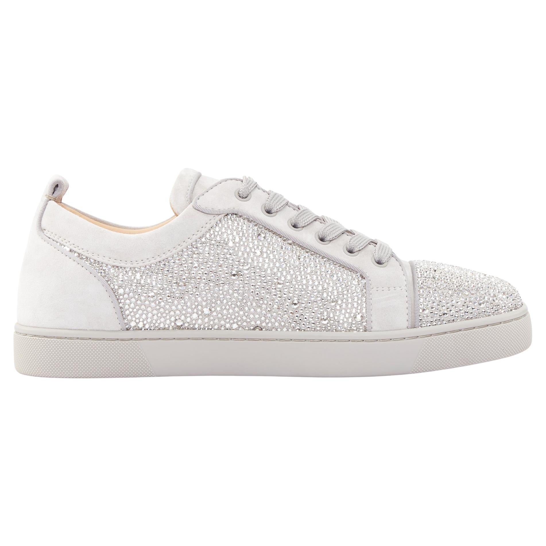 CHRISTIAN LOUBOUTIN Louis Junior Strass Flat silver crystal grey suede sneaker