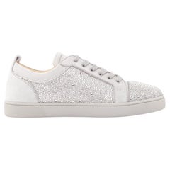 CHRISTIAN LOUBOUTIN Louis Junior Strass Flat silver crystal grey suede sneaker
