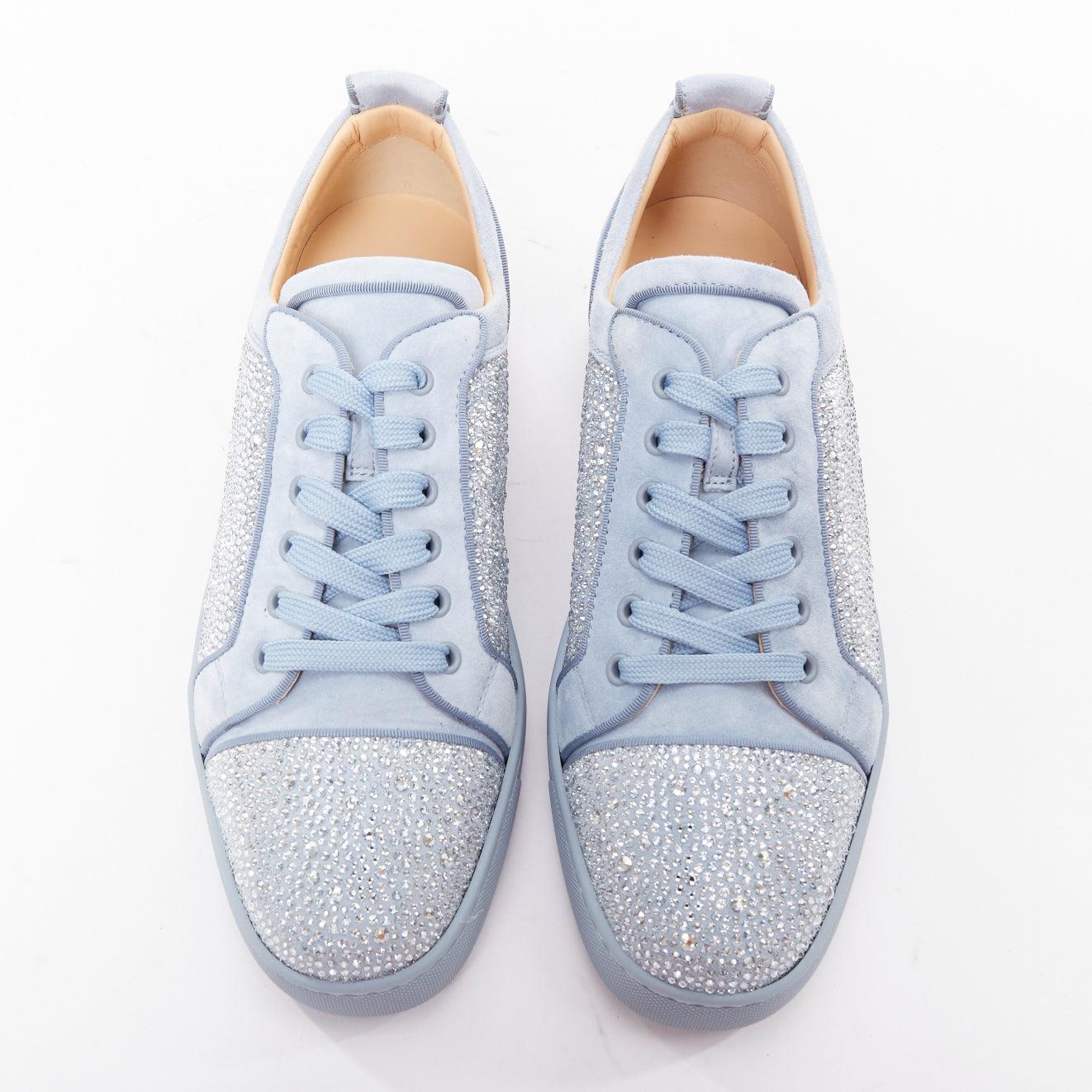 CHRISTIAN LOUBOUTIN Louis Junior Strass Plana Zinc cristal zapatilla baja EU43.5 Azul en venta