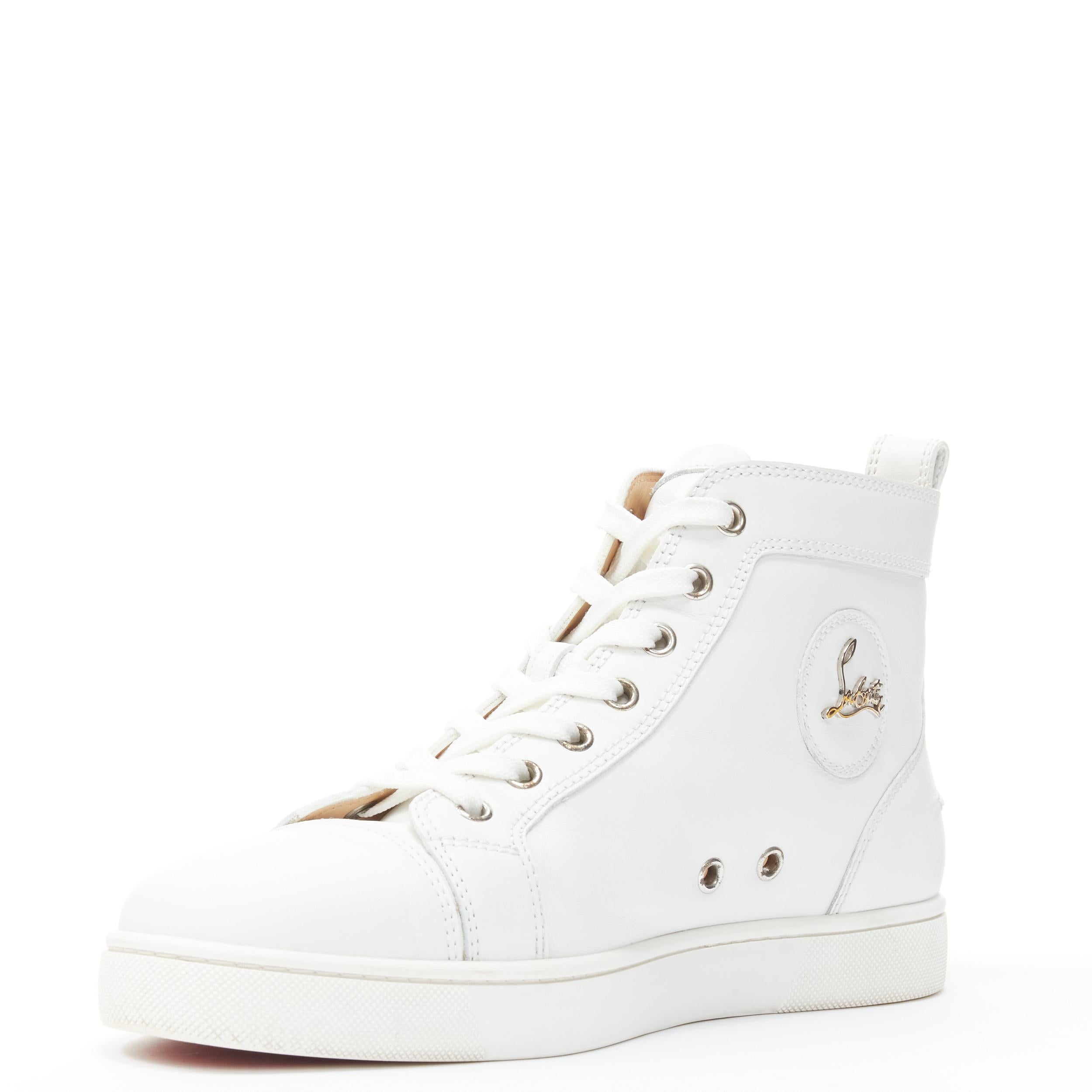 Gray CHRISTIAN LOUBOUTIN Louis logo emblem white leather minimal  hi top sneaker EU40