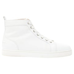 CHRISTIAN LOUBOUTIN Louis logo emblem white leather minimal  hi top sneaker EU40