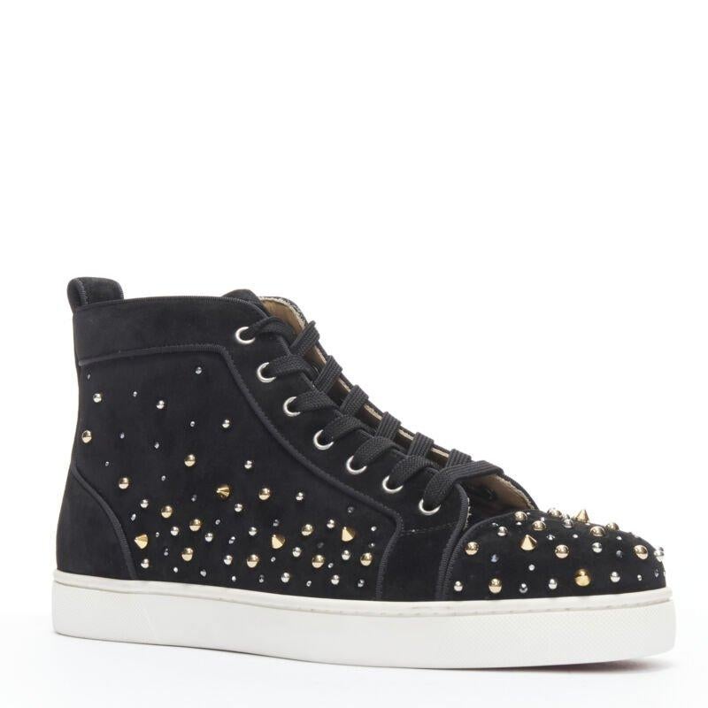 CHRISTIAN LOUBOUTIN Louis Orlato black suede spike stud crystal sneaker EU42
Reference: TGAS/B01654
Brand: Christian Louboutin
Model: Louis Orlato
Material: Suede
Color: Black
Pattern: Solid
Closure: Lace Up
Lining:  Leather
Extra Details: Louis