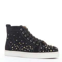 CHRISTIAN LOUBOUTIN Louis Orlato black suede spike stud crystal sneaker EU42