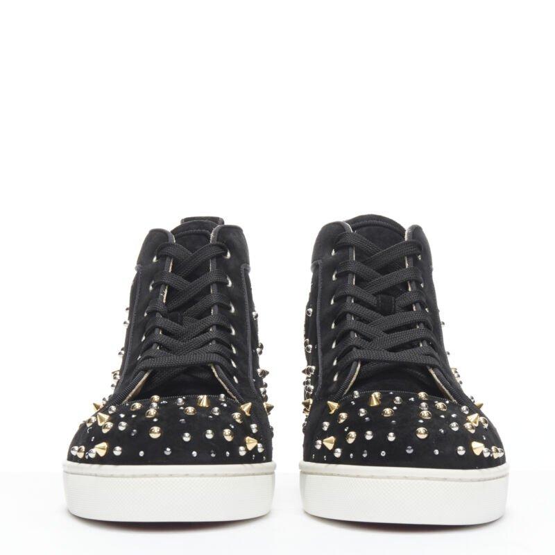 Black CHRISTIAN LOUBOUTIN Louis Orlato black suede spike stud crystal sneaker EU42 For Sale