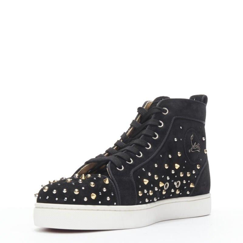 CHRISTIAN LOUBOUTIN Louis Orlato black suede spike stud crystal sneaker EU42 In Excellent Condition For Sale In Hong Kong, NT