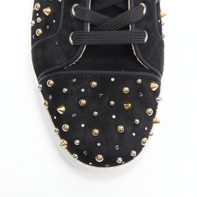 CHRISTIAN LOUBOUTIN Louis Orlato black suede spike stud crystal sneaker EU42 For Sale 1