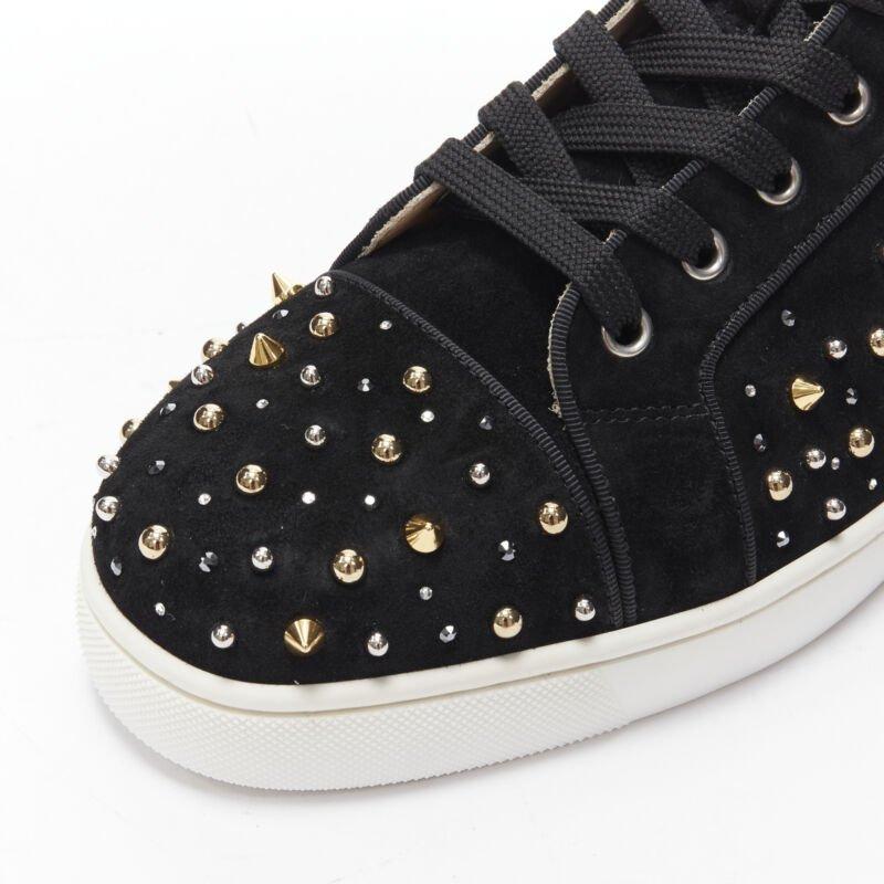 CHRISTIAN LOUBOUTIN Louis Orlato black suede spike stud crystal sneaker EU42 For Sale 2