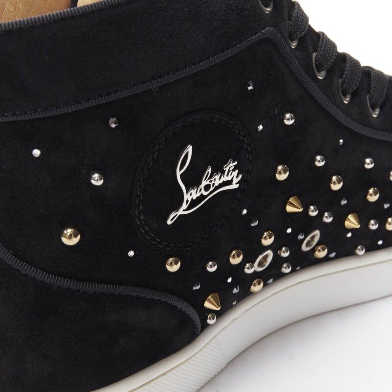 CHRISTIAN LOUBOUTIN Louis Orlato black suede spike stud crystal sneaker EU42 For Sale 3