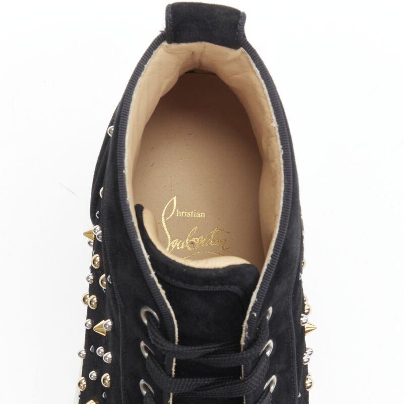 CHRISTIAN LOUBOUTIN Louis Orlato black suede spike stud crystal sneaker EU42 For Sale 4