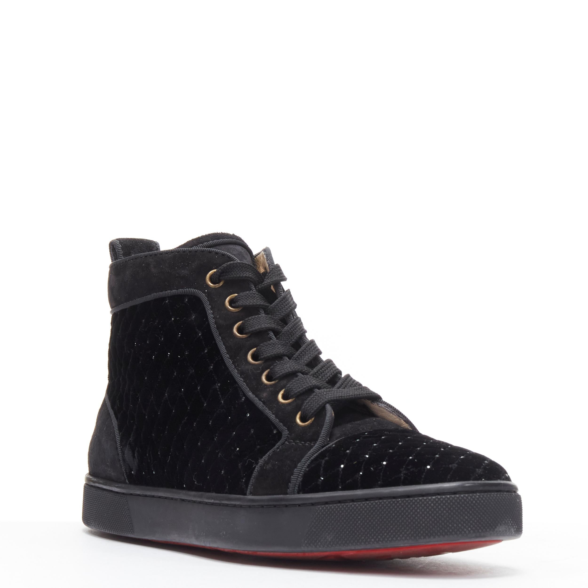 CHRISTIAN LOUBOUTIN Louis Orlato black suede velvet strass high top EU39.5 
Reference: TGAS/B01808 
Brand: Christian Louboutin 
Designer: Christian Louboutin 
Model: Louis Orlato 
Material: Velvet 
Color: Black 
Pattern: Solid 
Closure: Lace Up