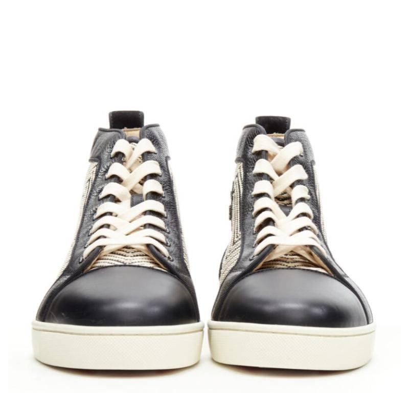 Beige CHRISTIAN LOUBOUTIN Louis Orlato black white chevron high top sneaker EU43 For Sale