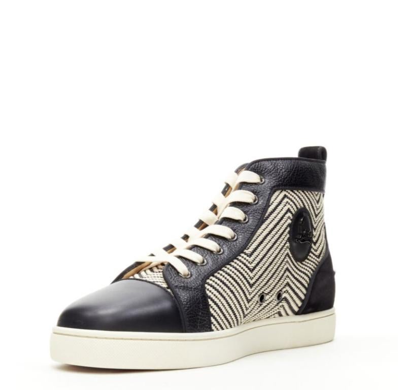 CHRISTIAN LOUBOUTIN Louis Orlato black white chevron high top sneaker EU43 In Excellent Condition For Sale In Hong Kong, NT