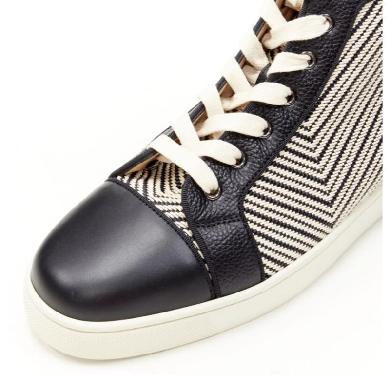 CHRISTIAN LOUBOUTIN Louis Orlato black white chevron high top sneaker EU43 For Sale 2