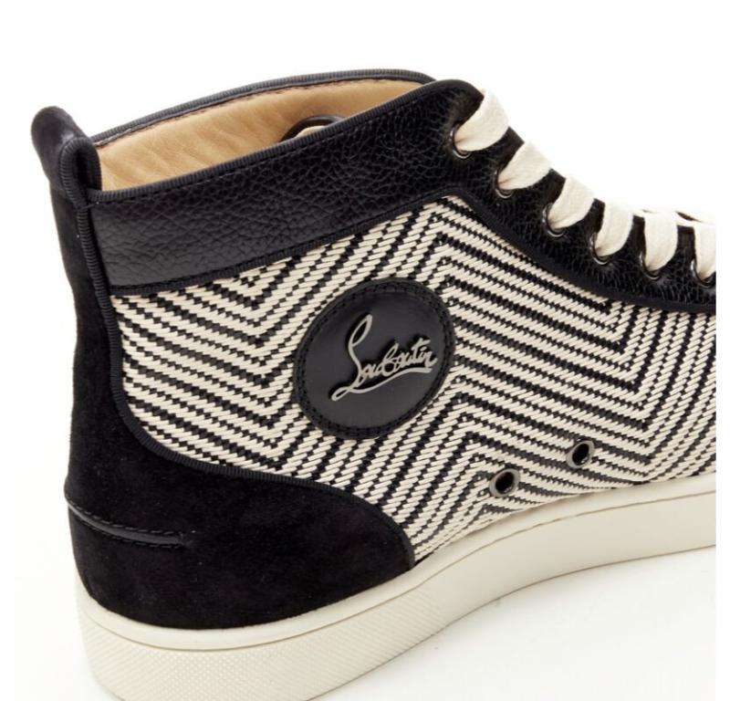 CHRISTIAN LOUBOUTIN Louis Orlato black white chevron high top sneaker EU43 For Sale 3