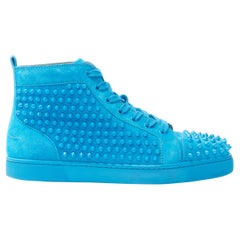 CHRISTIAN LOUBOUTIN Louis Orlato blue suede stud high top sneakers EU42 US9 UK8