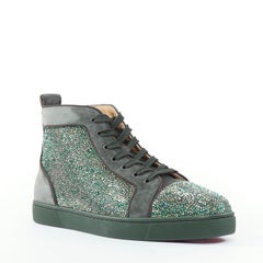 CHRISTIAN LOUBOUTIN Louis Orlato Tsar Green Strass crystals suede high top