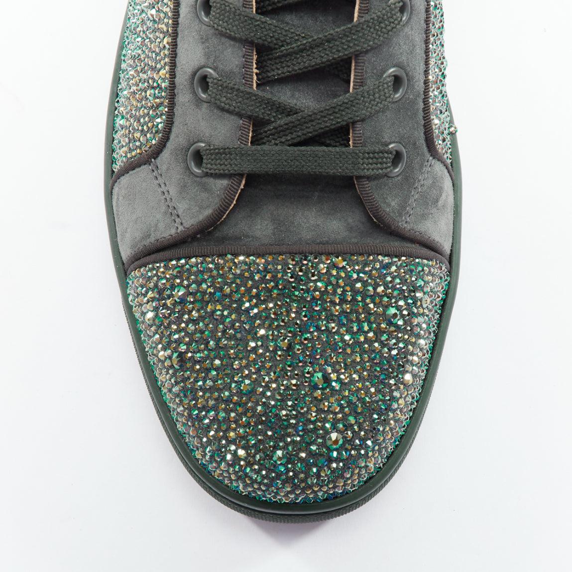 CHRISTIAN LOUBOUTIN Louis Orlato Tsar Green Strass crystals suede high top For Sale 1