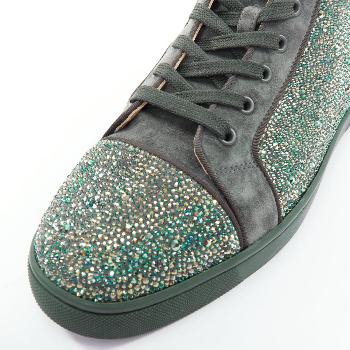 CHRISTIAN LOUBOUTIN Louis Orlato Tsar Green Strass crystals suede high top For Sale 2