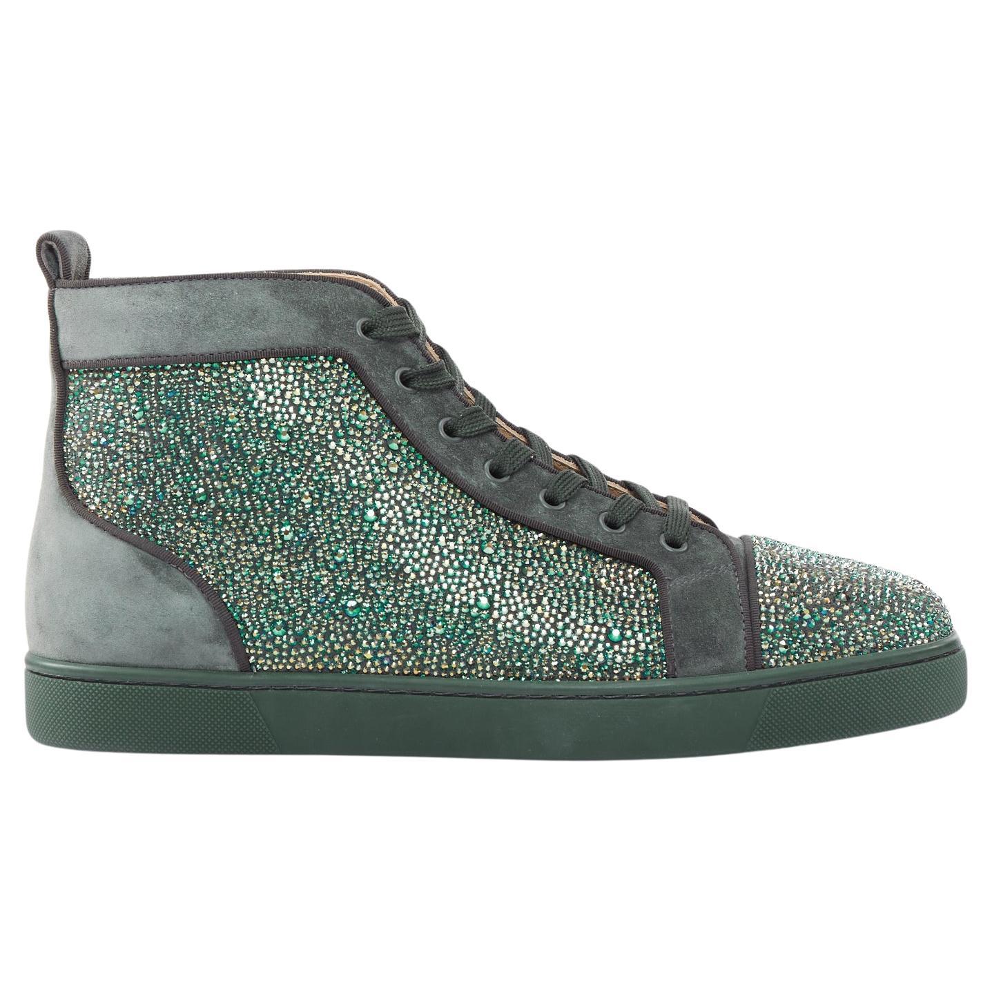 CHRISTIAN LOUBOUTIN Louis Orlato Tsar Grüner Strass Kristalle Wildleder hoch oben