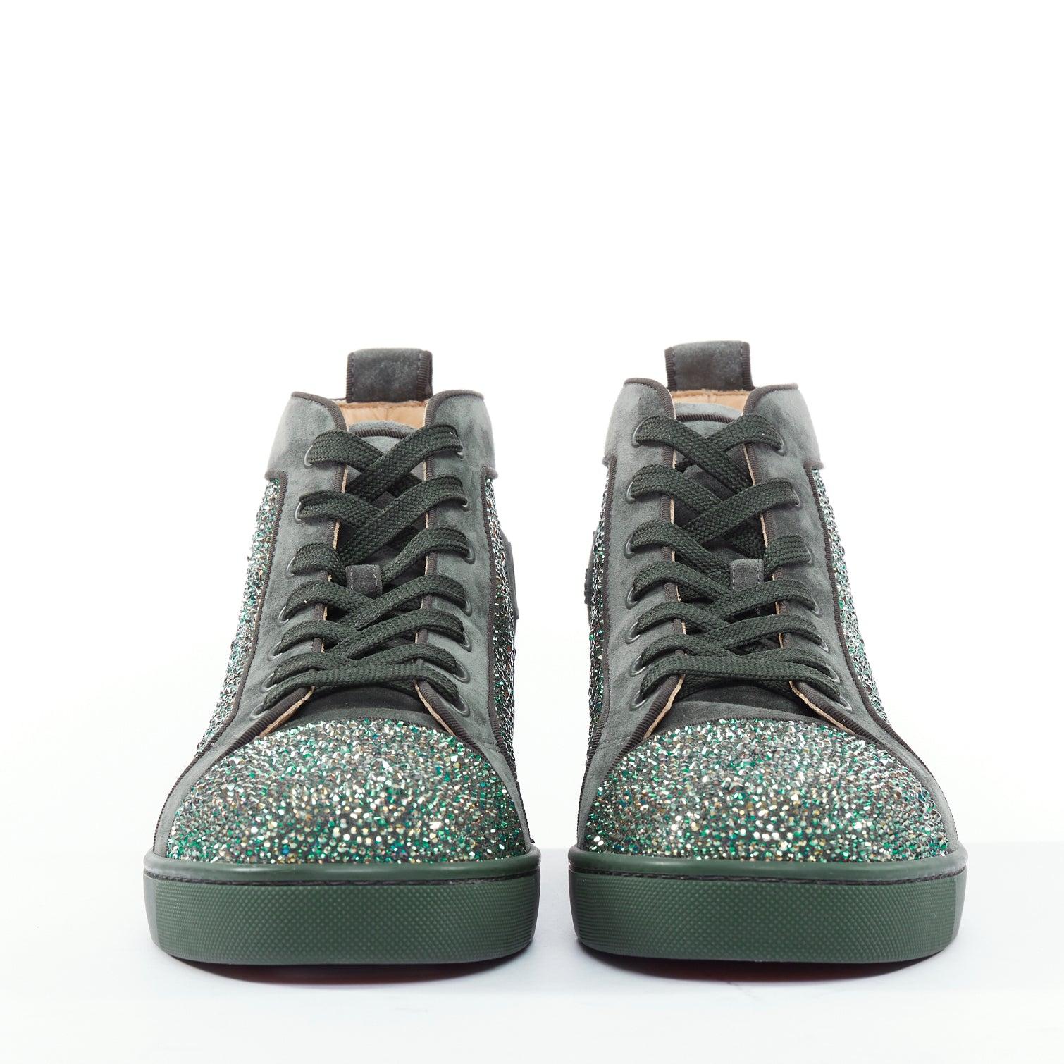 Gray CHRISTIAN LOUBOUTIN Louis Orlato Tsar Strass crystals suede high top sneaker For Sale