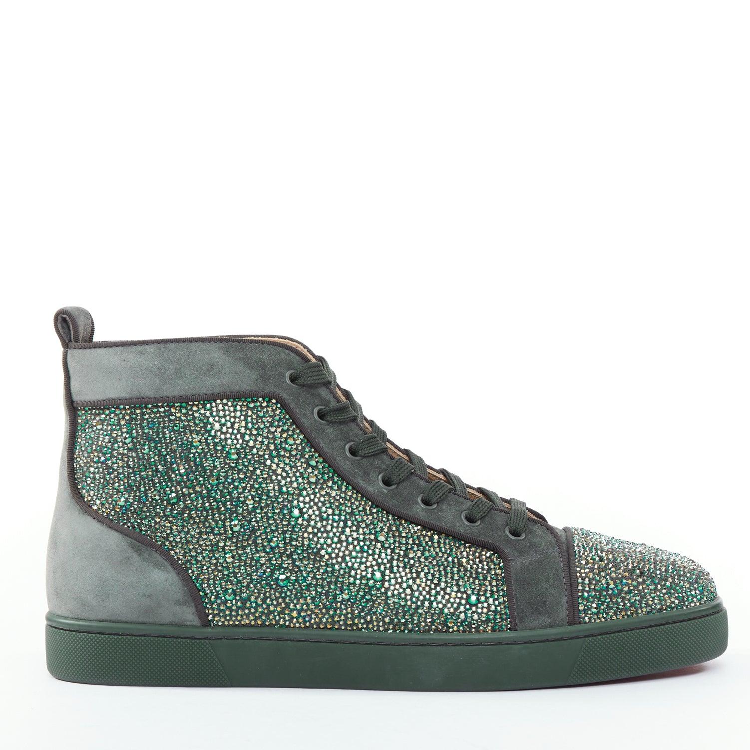 CHRISTIAN LOUBOUTIN Louis Orlato Tsar Green Strass crystals suede high top sneaker EU42.5
Reference: TGAS/E00199
Brand: Christian Louboutin
Model: Louis Orlato
Material: Suede, Others
Color: Green
Pattern: Crystals
Closure: Lace Up
Extra Details: