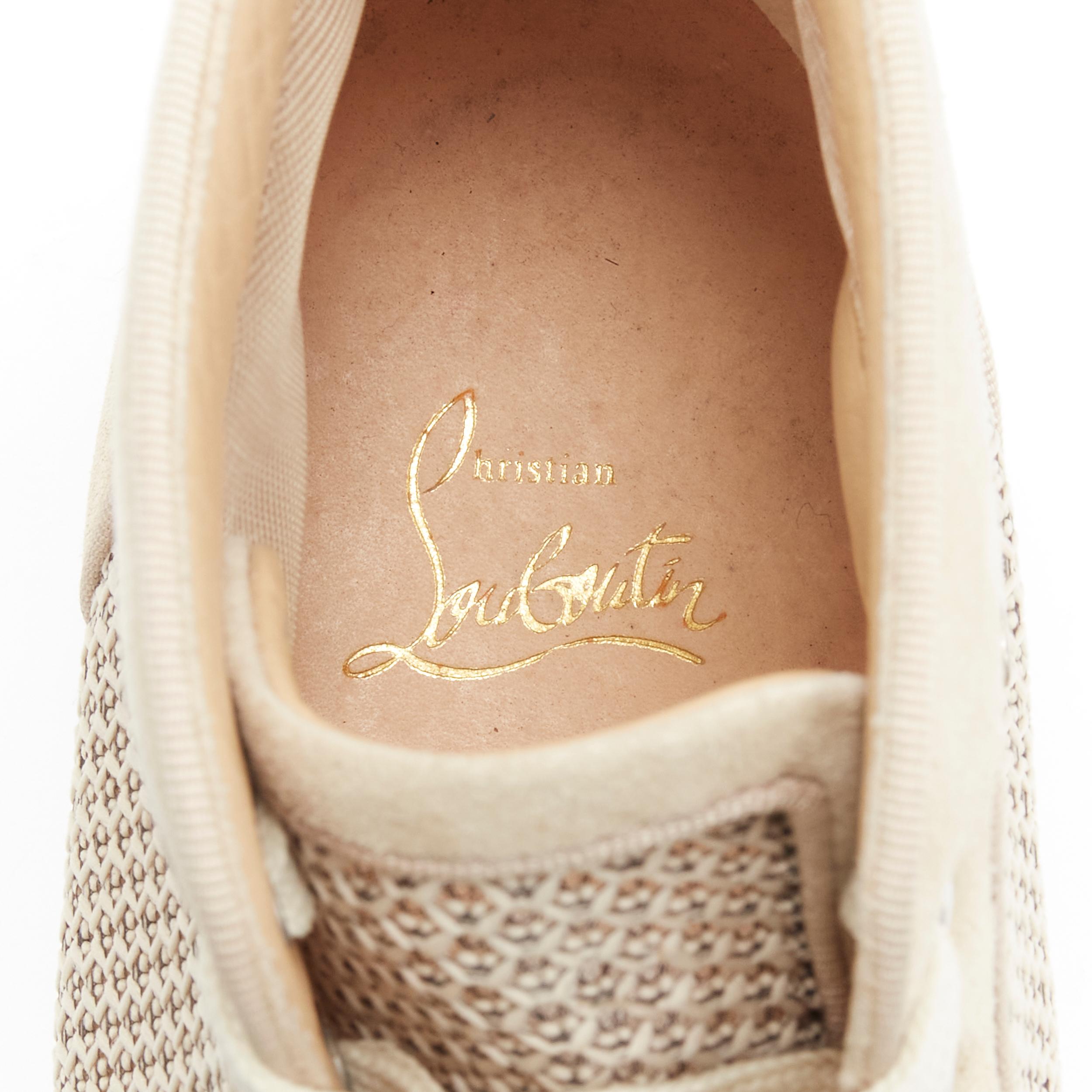 CHRISTIAN LOUBOUTIN Louis sand beige suede jacquard high top sneaker EU40.5 For Sale 3