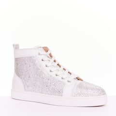 CHRISTIAN LOUBOUTIN Louis Strass white leather crystal hi top sneaker EU42