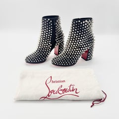 Christian Louboutin Louise Capet 85 Bootie Black Silver Spikes Ankle Boots 38.5