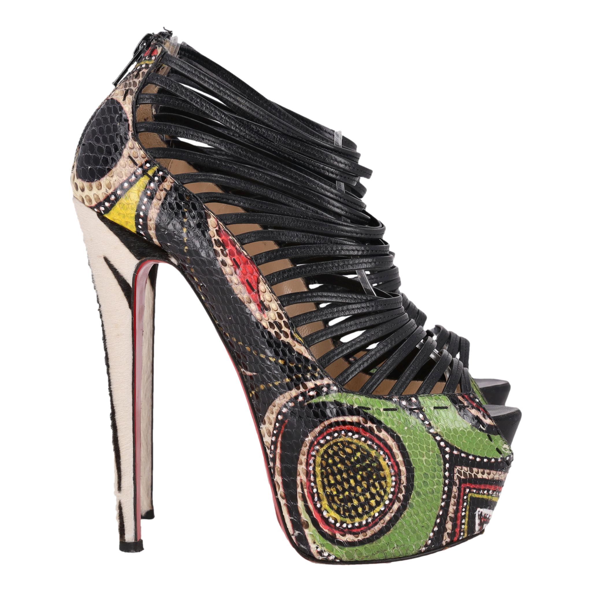 Christian Louboutin Ltd Edition Python Haut & Pony Haar Zoulou Heels (Schwarz) im Angebot