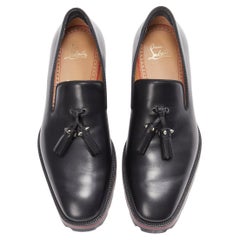 CHRISTIAN LOUBOUTIN Luglion black leather studded tassel lug sole loafer EU42.5