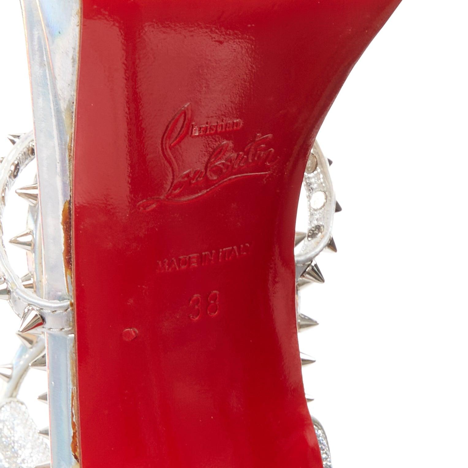 CHRISTIAN LOUBOUTIN Lurex Choca Lux 120 holographique paillettes cloutées sandale EU38 en vente 5