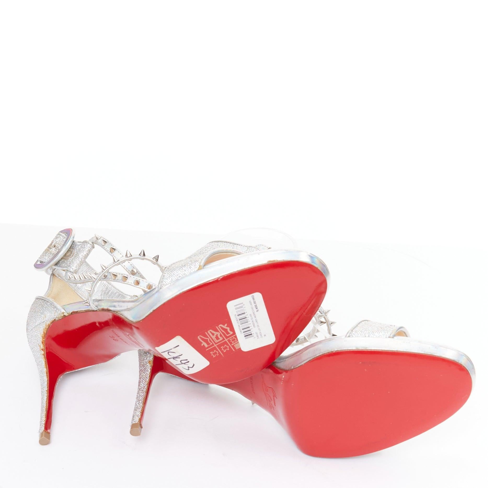 CHRISTIAN LOUBOUTIN Lurex Choca Lux 120 holographique paillettes cloutées sandale EU38 en vente 6