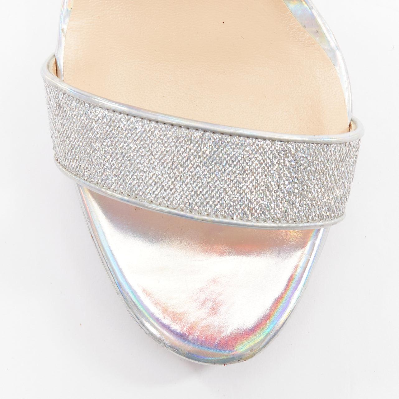 CHRISTIAN LOUBOUTIN Lurex Choca Lux 120 holographique paillettes cloutées sandale EU38 en vente 1