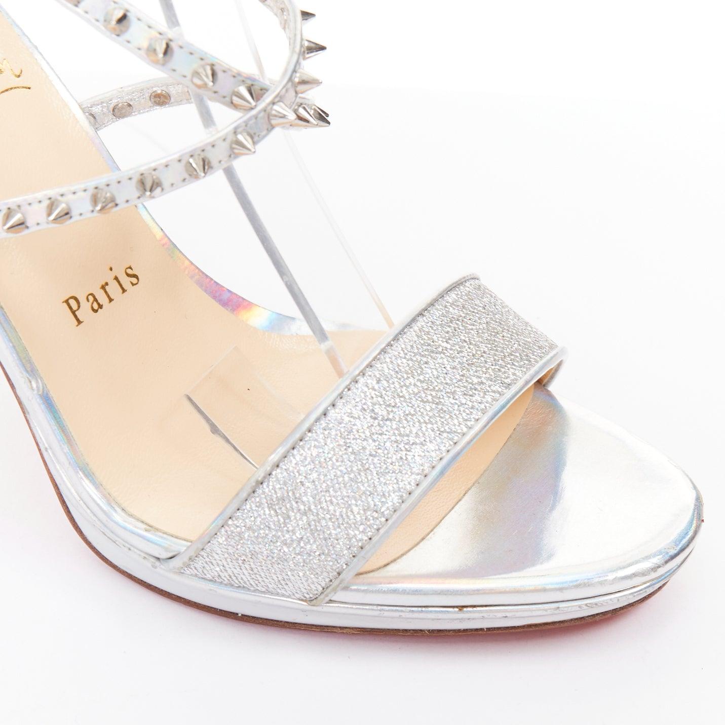 CHRISTIAN LOUBOUTIN Lurex Choca Lux 120 holographique paillettes cloutées sandale EU38 en vente 2