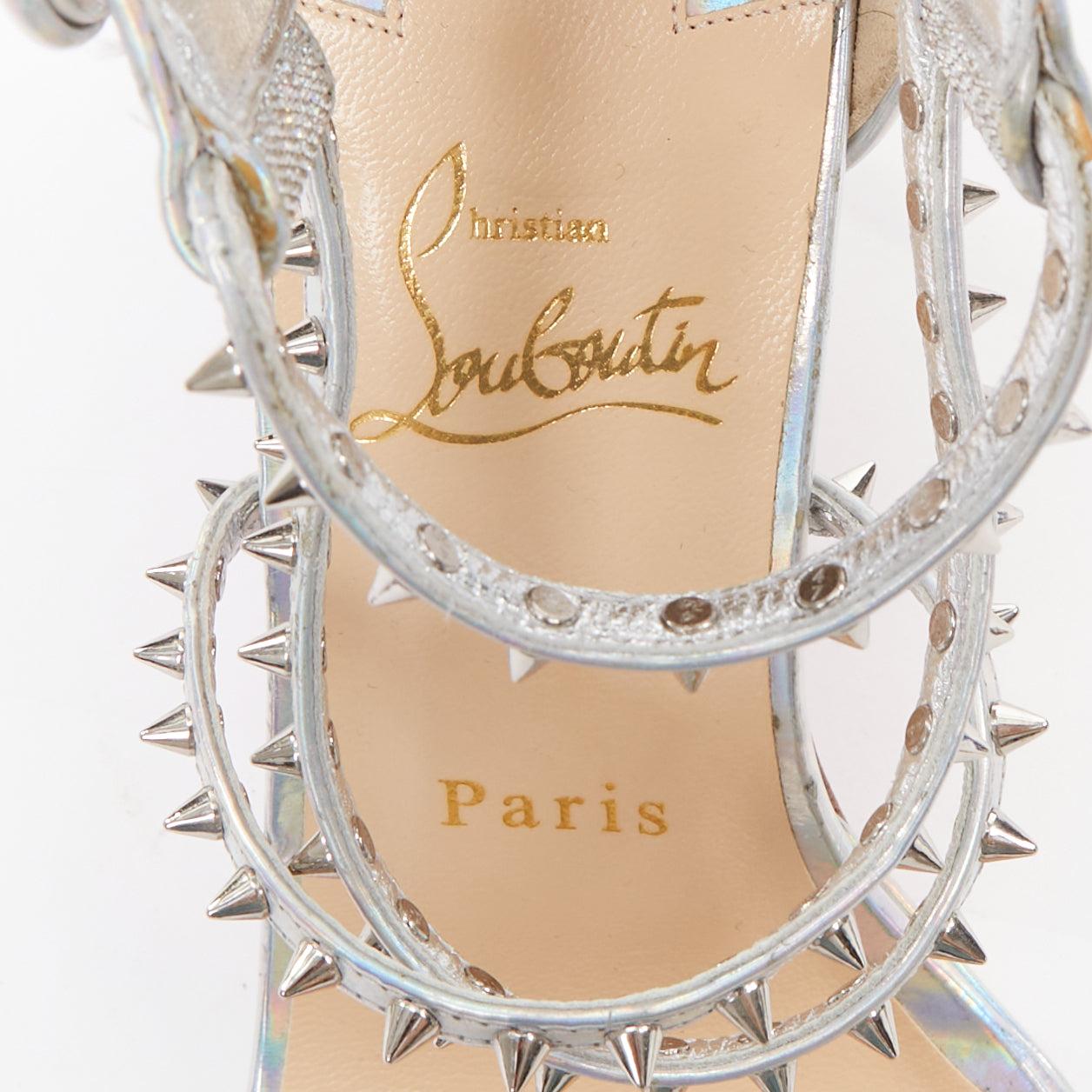 CHRISTIAN LOUBOUTIN Lurex Choca Lux 120 holographique paillettes cloutées sandale EU38 en vente 4