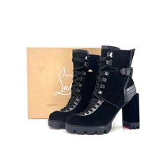 Christian Louboutin Macademia 100 Bootie Black Leather Trim Platform Boots 39