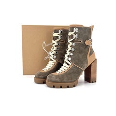 Christian Louboutin Macademia 100 Bootie Leather Trim Suede Platform Boots 40.5