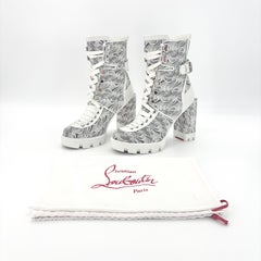 Christian Louboutin Macademia 100 Bootie White Logo Print Platform Boots 37