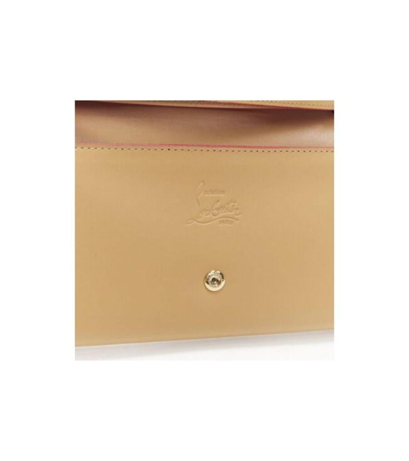 Women's CHRISTIAN LOUBOUTIN Macaron tan brown gold spike stud wristlet long wallet