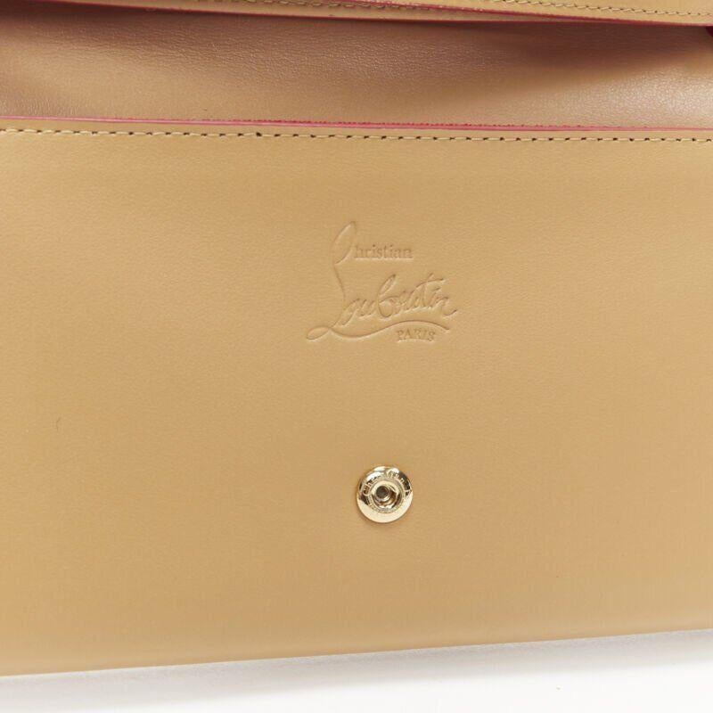 Women's or Men's CHRISTIAN LOUBOUTIN Macaron tan brown gold spike stud wristlet long wallet For Sale
