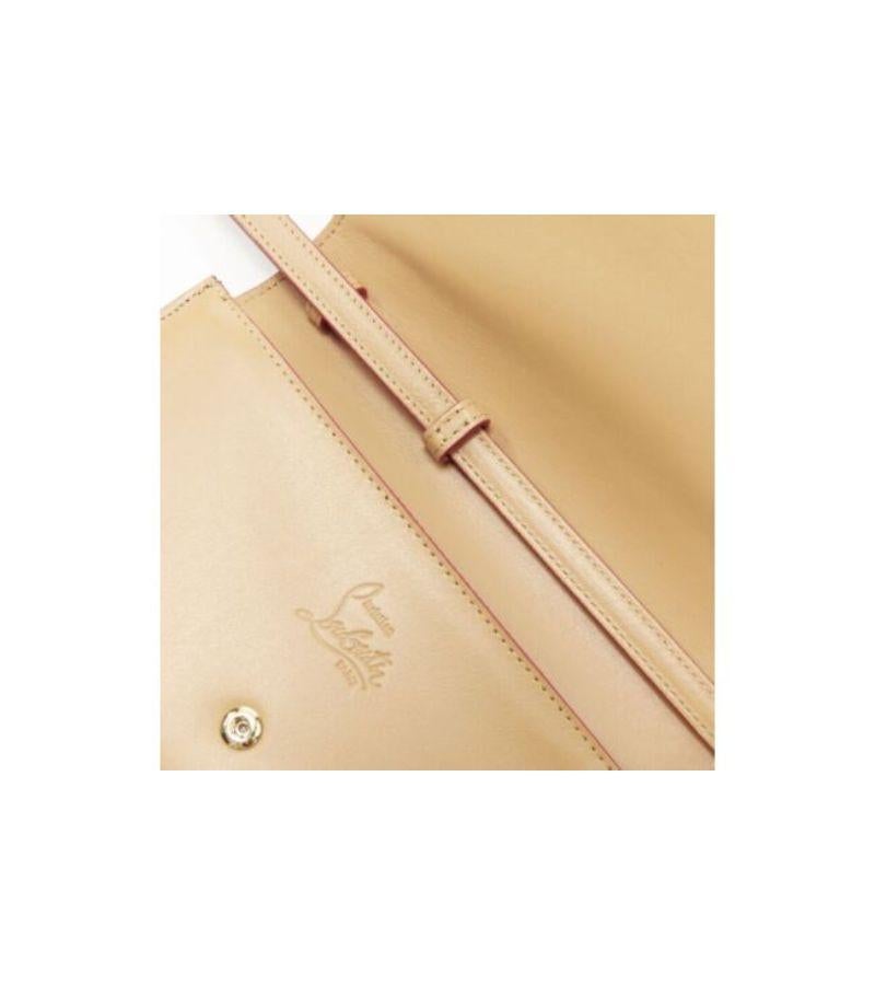 CHRISTIAN LOUBOUTIN Macaron tan brown gold spike stud wristlet long wallet 1