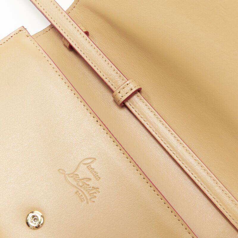 CHRISTIAN LOUBOUTIN Macaron tan brown gold spike stud wristlet long wallet For Sale 1