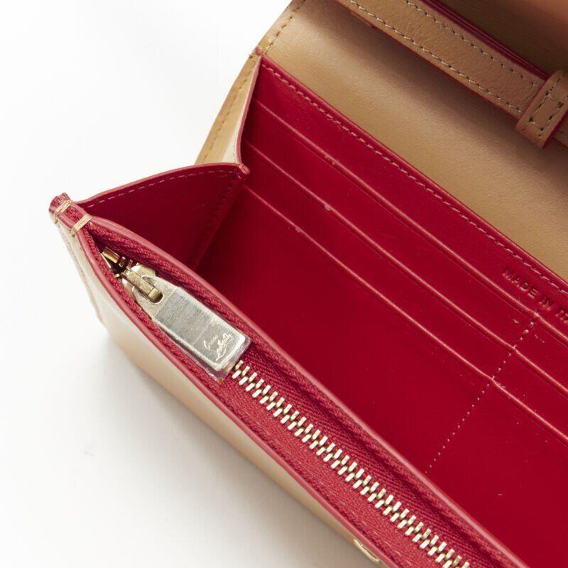 CHRISTIAN LOUBOUTIN Macaron tan brown gold spike stud wristlet long wallet For Sale 2