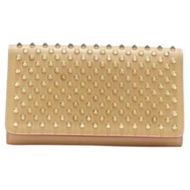 CHRISTIAN LOUBOUTIN Macaron tan brown gold spike stud wristlet 