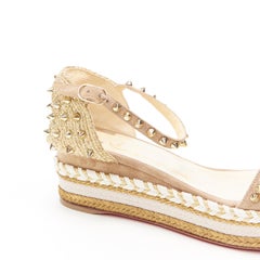 CHRISTIAN LOUBOUTIN Madmonica 60 gold embroidered studded platform sandal EU38